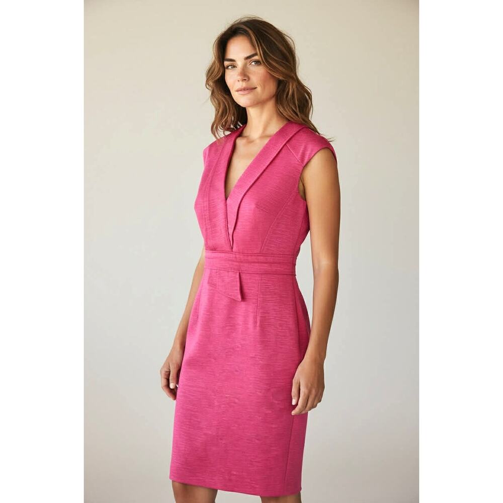 David Meister Pink Sheath Dress Sleeveless Tailored Career Cocktail Dress Size 4